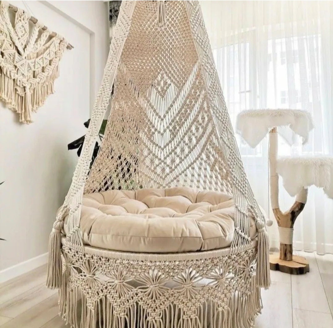 Macrame Swing Chair, Macrame Hanging Chair, Macrame Round Swing