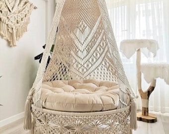 Handmade Cotton Macrame Swing Chair, Boho Hammock