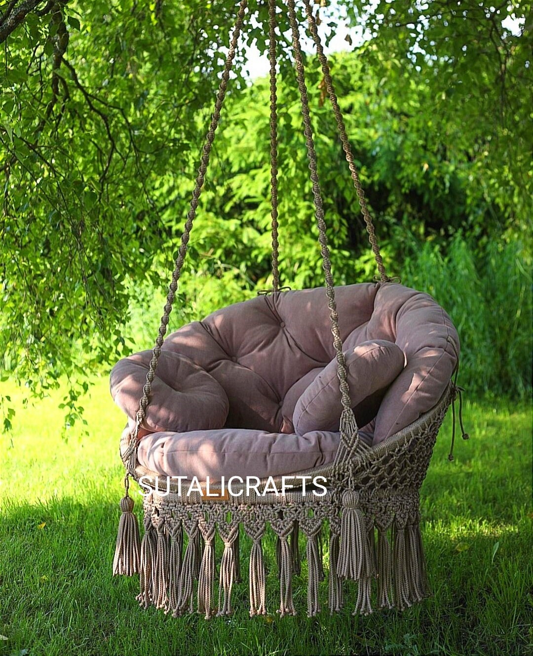 Hamaca silla Macramé hanmade algodón Beige/interior exterior silla  hamaca/colgante silla columpio