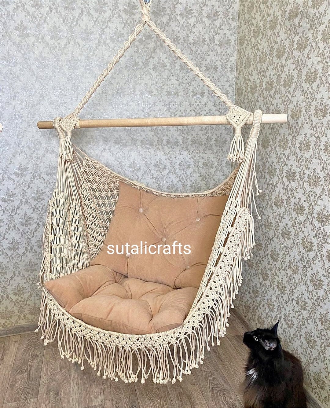 Macrame Swing, Macrame Hanging Chair, Macrame Patio Swing, Hammock ...