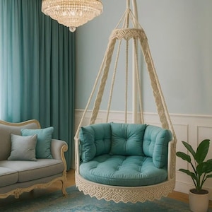 Handgemaakte macramé tweezitsschommel, verandadecorschommel, balkonhangmat, hangbank 2 personen, handgemaakte boho-hangmat, terrasschommelstoel