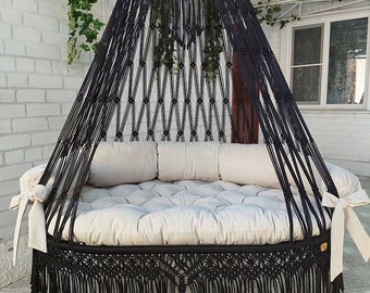 Macrame Double seated Swing, Macrame Hanging Chair, Macrame Porch Swing Bed, Hammock Swing, Indoor Chair, Macrame Outdoor Swing, Swing Bed,