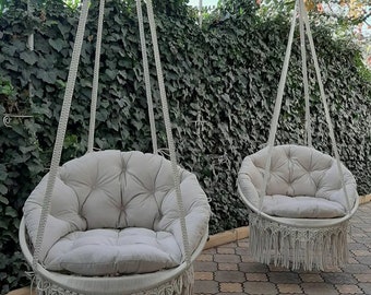 Handmade Macrame Swing Chair, Hanging Cotton Hammock, Boho Decor
