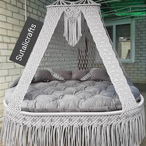 Macrame Double seated Swing, Macrame Hanging Chair, Macrame Porch Swing Bed, Hammock Swing, Indoor Chair, Macrame Outdoor Swing, Swing Bed,