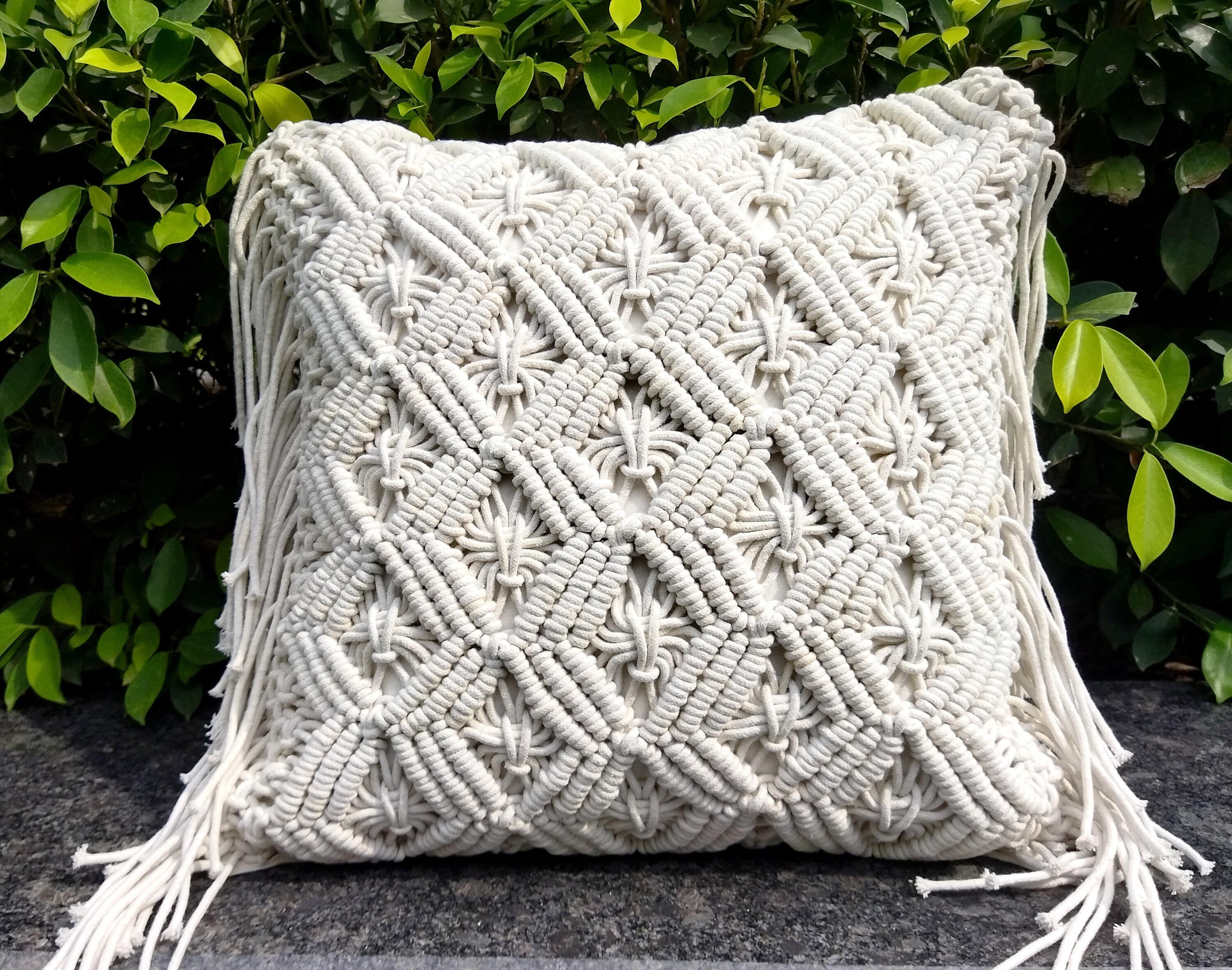 Macrame Cushion Cover 18 18 Inch Boho Macrame Pillow Cover Etsy
