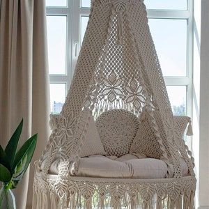 Macrame Double seated Swing, Macrame Hanging Chair, Macrame Porch Swing Bed, Hammock Swing, Indoor Chair, Macrame Outdoor Swing, Swing Bed,