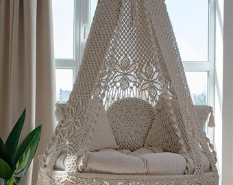 Macrame Double seated Swing, Macrame Hanging Chair, Macrame Porch Swing Bed, Hammock Chair, Macrame Outdoor Swing, Luxurious Rocking chair