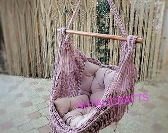 Balançoire en macramé, chaise suspendue en macramé, balançoire de patio en macramé, balançoire hamac, chaise d'intérieur, balançoire en macramé, balançoire hamac, cadeau de Noël