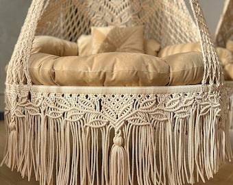 Luxury Handmade Macrame Double Swing Chair, Boho Hammock, Living room Swing Decor,Indoor/Outdoor Hammock, Macrame Hammock with Cushion,