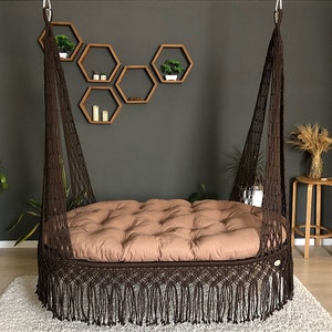 Macrame Double seated Swing Chair, Macrame Hanging Chair, Macrame LARGE swing Bed, Hammock Swings , Macrame Porch Swing Bed, Suspended Bed