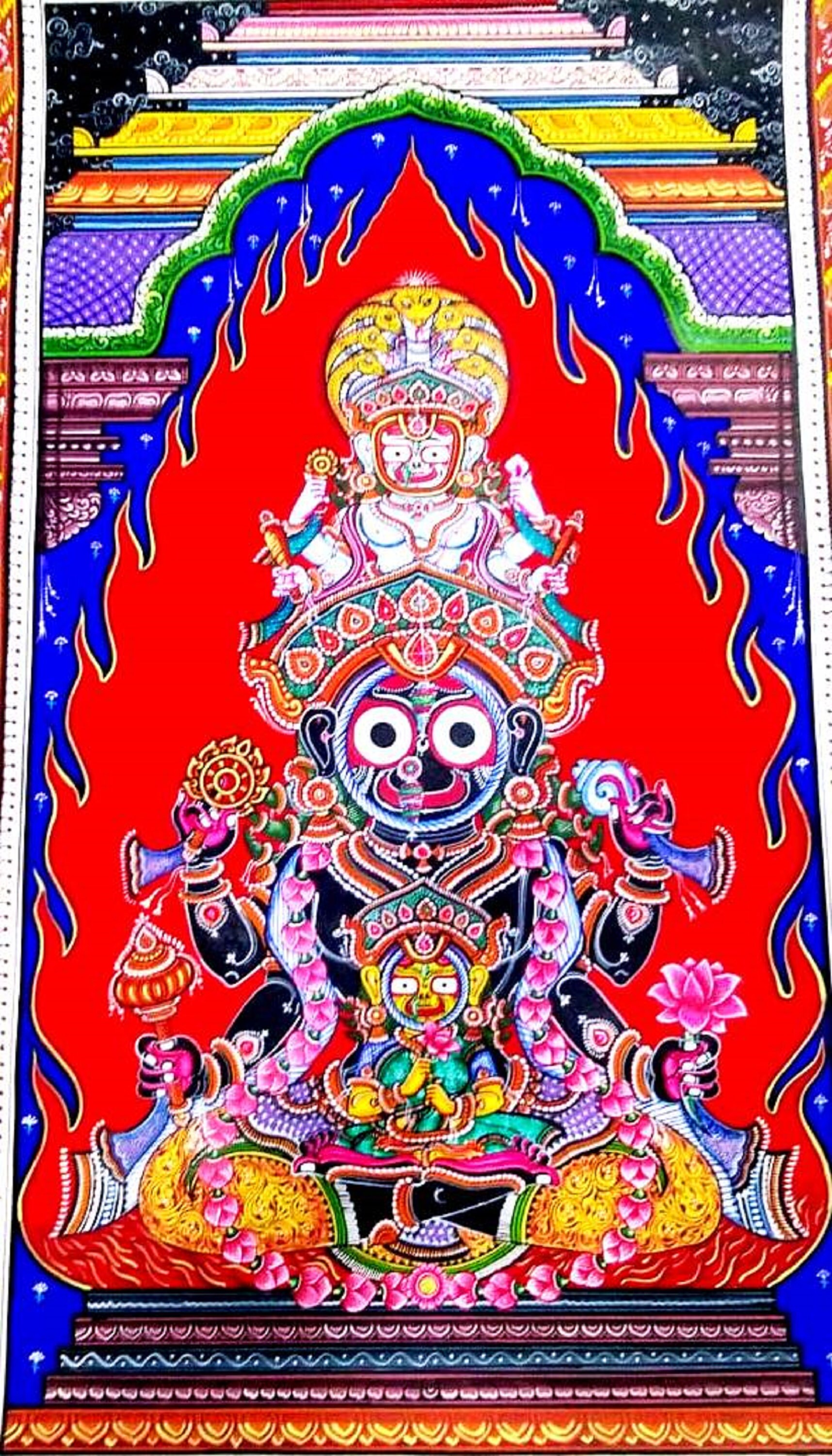 パタチトラ ジャガンナート神絵画、手作り壁アートタペストリー