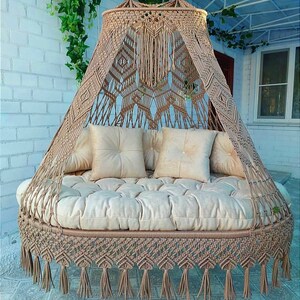 Macrame Double seated Swing, Macrame Hanging Chair, Macrame Porch Swing Bed, Hammock Swing, Indoor Chair, Macrame Outdoor Swing, Swing Bed,