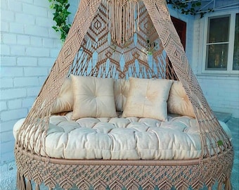 Macrame Double seated Swing, Macrame Hanging Chair, Macrame Porch Swing Bed, Hammock Swing, Indoor Chair, Macrame Outdoor Swing, Swing Bed,