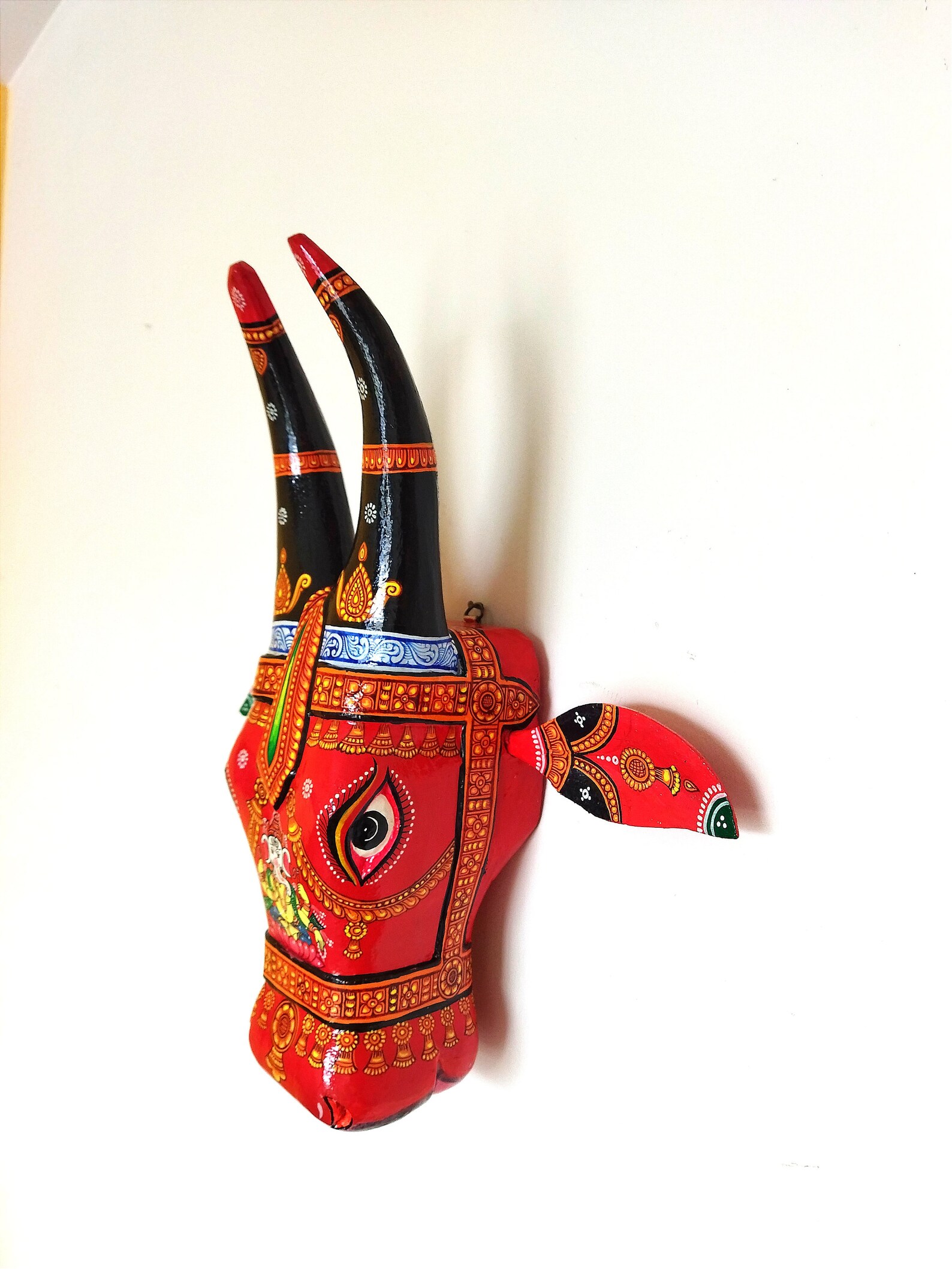 Cow Head Wooden Handpainted, Bull Head, Hand Painted Indian Nandi