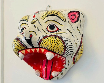 Handgemaakt tijgermasker van papier-maché | Pattachitra-muurdecoratie
