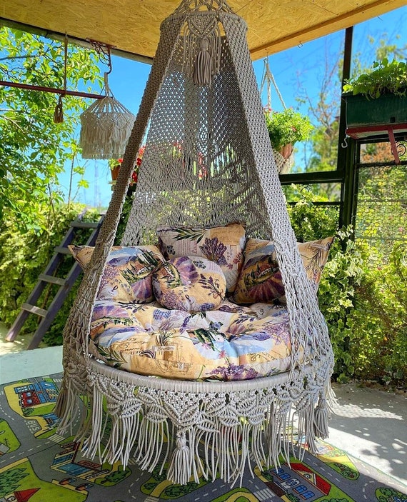 Macrame Swing Chair Macrame Hanging Chair Macrame Round Swing