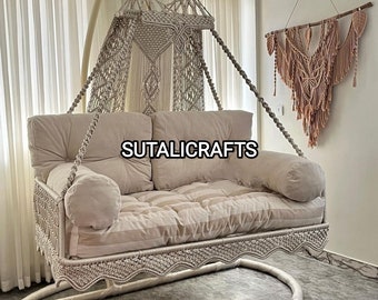 Handmade Macrame Double Seated Swing, Boho Porch Decor