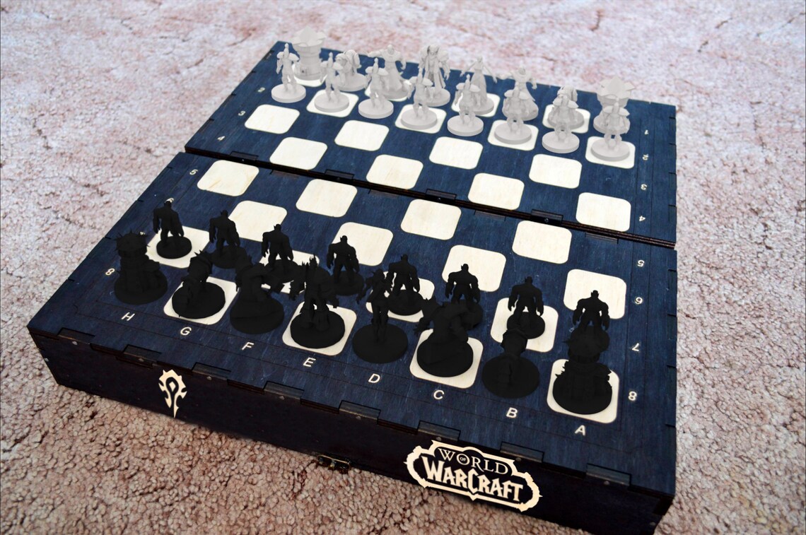 World of Warcraft Chess 3D printed Set with Wooden storage Etsy