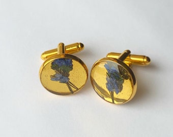 Pressed flower cufflinks, Gold cufflinks, silver cufflinks, resin cufflinks, pressed flowers, gift for him