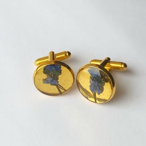 Gemelos de flores prensadas, gemelos de oro, gemelos de plata, gemelos de resina, flores prensadas, regalo para él