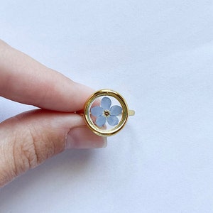 Forget Me Not-ring, echte bloemenring, geperste bloem, bloemensieraden, verstelbare ring, cadeau voor haar, gouden ring, zilveren ring