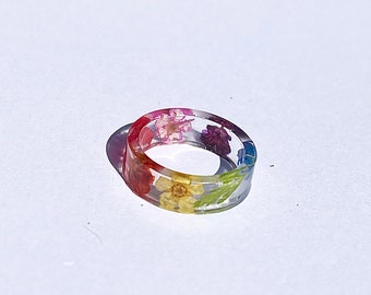 Pride ring, LGBTQ+ ring, rainbow ring, pressed flowers, resin ring, resin band, pressed flower ring, charity ring, gift