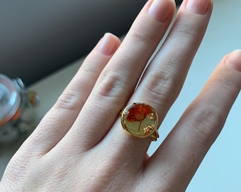 Bague de fleur pressée, bague en résine, bague réglable, cadeau, cadeau pour elle, bagues d’amitié, bagues de couple, cadeau d’anniversaire, cadeau de Noël