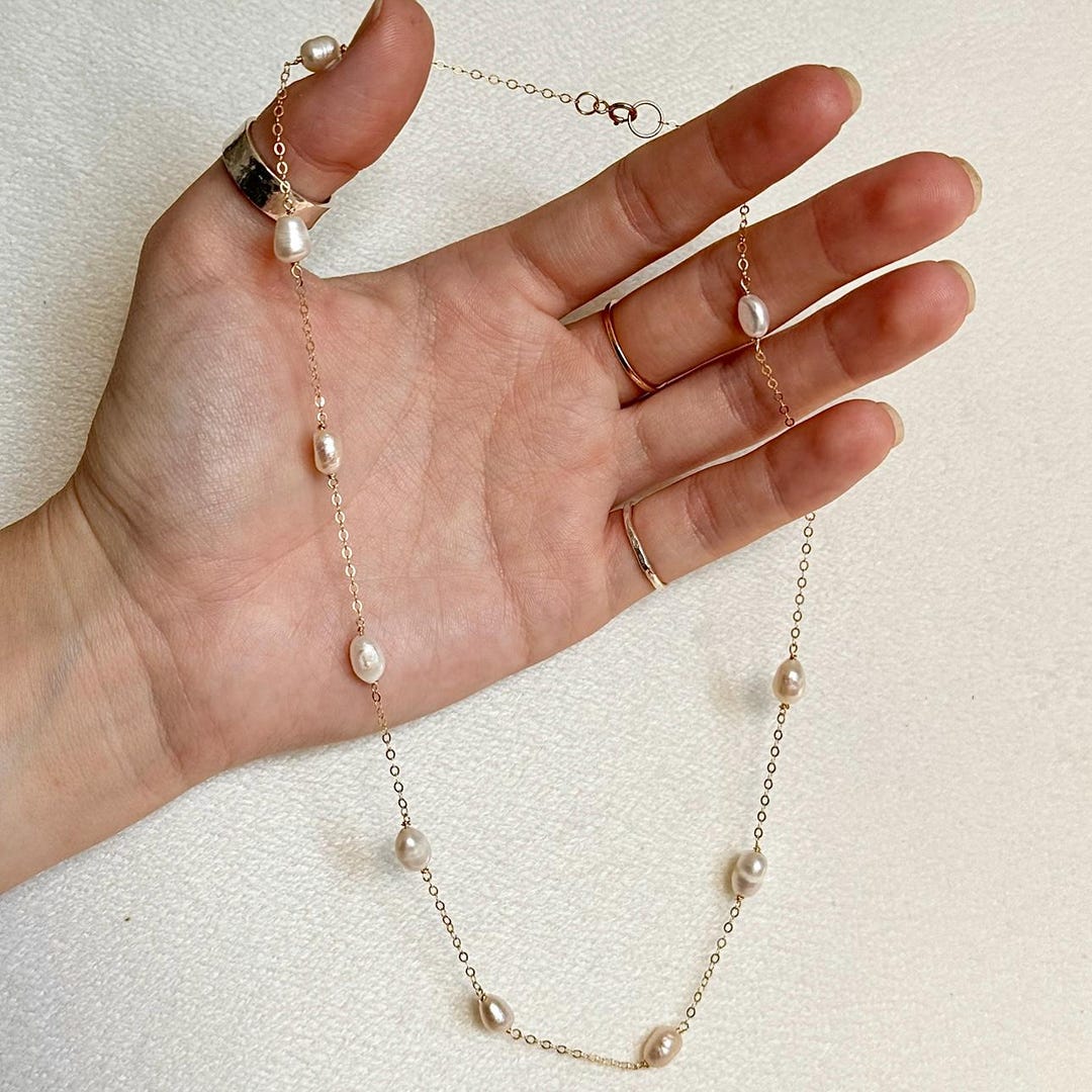 Dainty Pearl Chain Necklace in Gold