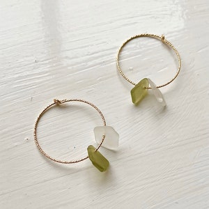 Sea glass hoops, sea glass earrings, hoop earrings, sterling silver hoops, gold hoops, cornish sea glass, gift for her, sterling silver
