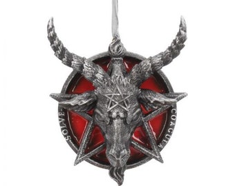 Baphomet Head Red Pentagram Hanging Decorative Ornament 9.5cm, Yule Decoration, Tree Decoration