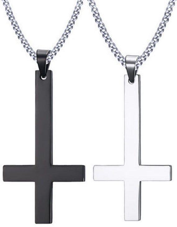 Upside Down / Inverted Pentagram St Peter's Cross Necklace, Black