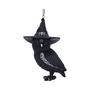 Owlocen Black Witch Owl Hanging Decorative Ornament 12cm, Yule Decoration, Tree Decoration