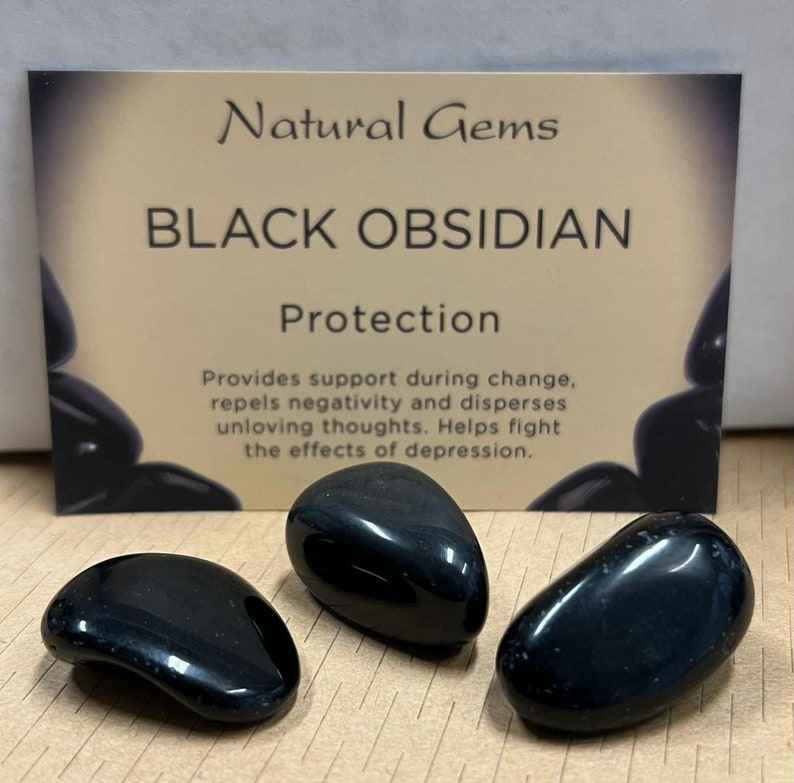 Black Obsidian Tumble Stone Set of 3 or Single 20-30 mm Comes with Bag and Card Protection image 1