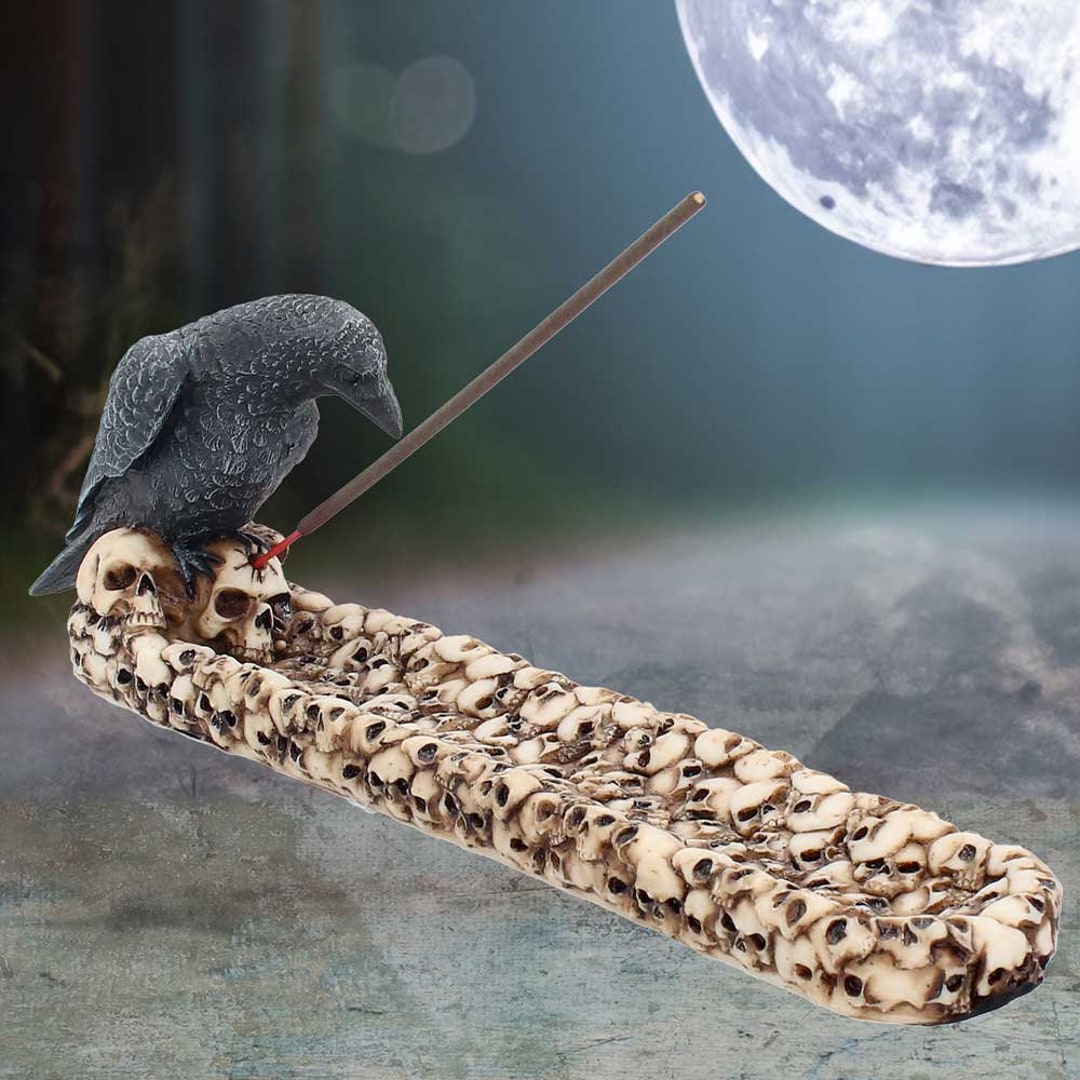Raven Using Sticks Raven Perched on A Skull Incense Holder 25cm Incense Stick - Etsy