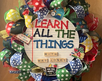 Personalized Teacher Wreath, Classroom Decor, Back to School Gift - Etsy