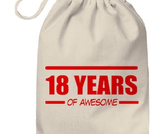 18 Years Of Awesome Cotton Gift Bag, 18th birthday gift bag for 18 year old boys, girls