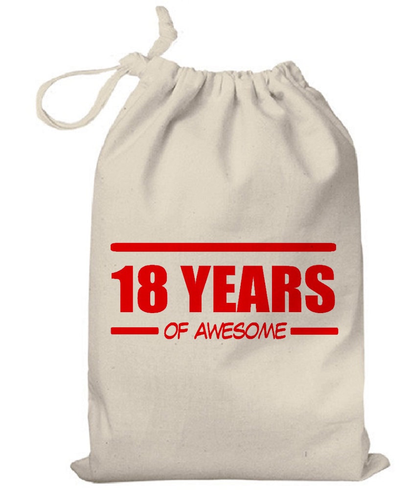 18 Years of Awesome Cotton Gift Bag, 18th Birthday Gift Bag for 18 Year