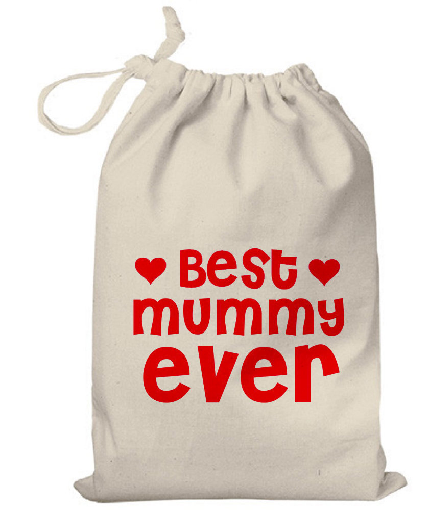 Best Mummy Ever Cotton Gift Bag, Reusable Drawstring Bag Perfect