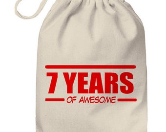 7 Years Of Awesome Cotton Gift Bag, 7th birthday gift bag for 7 year old boys, girls