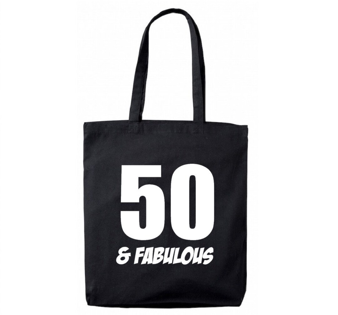 50 & Fabulous Black Tote Bag, 50th Birthday Gift Present for Woman, Mum