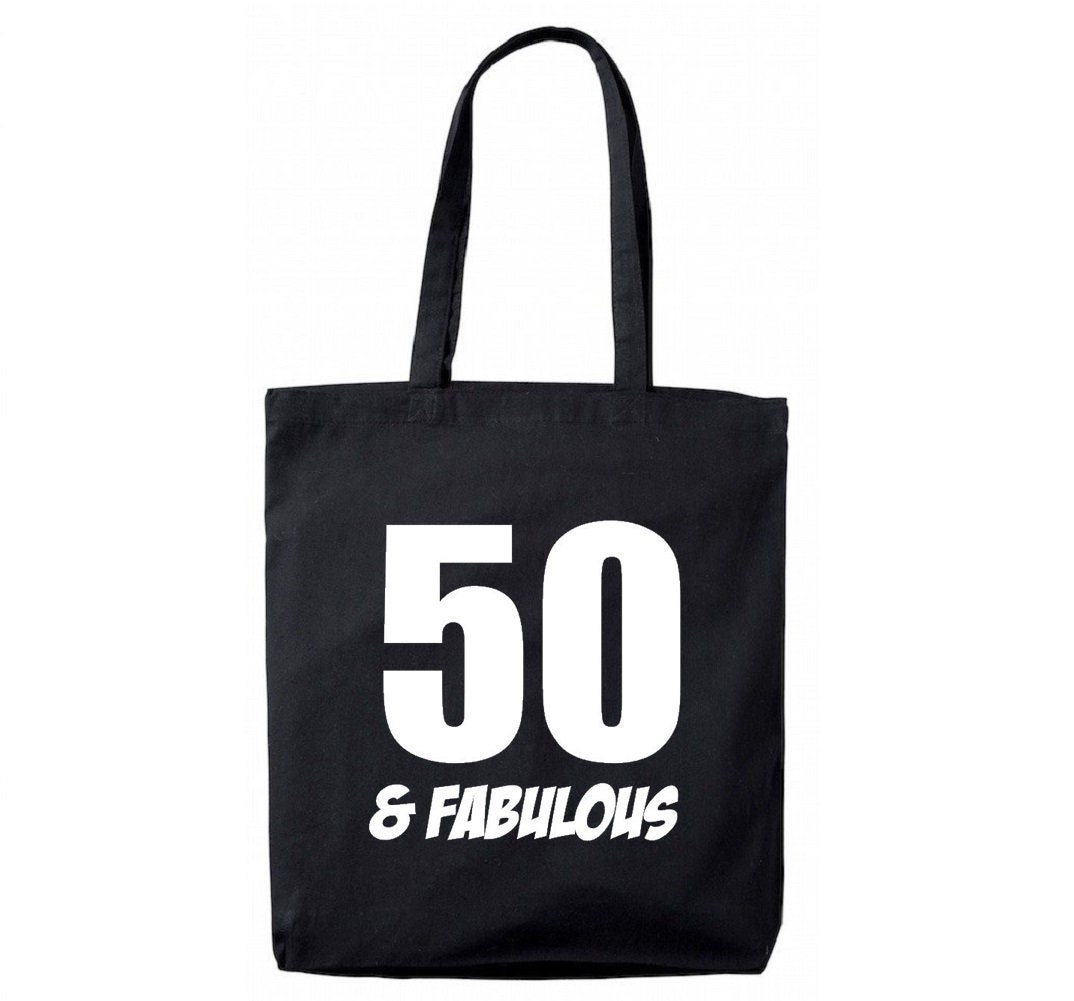 50 & Fabulous Black Tote Bag, 50th Birthday Gift Present for Woman, Mum