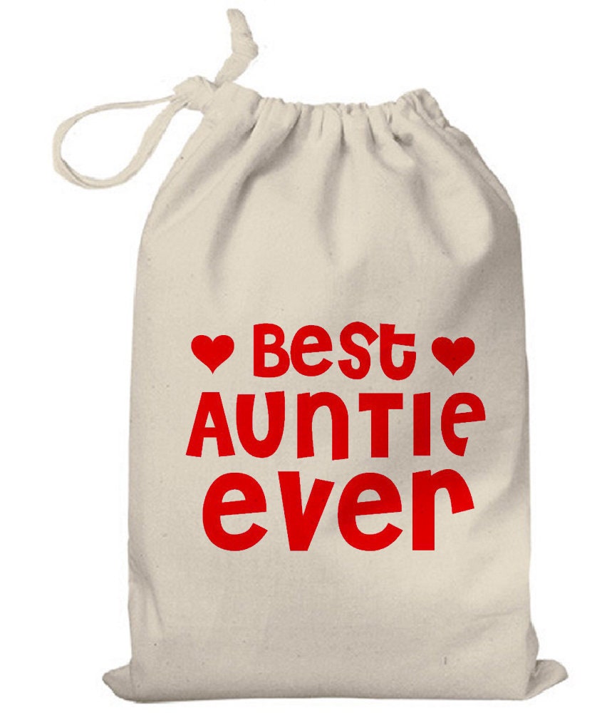 Best Auntie Ever Cotton Gift Bag, Reusable Drawstring Bag Perfect