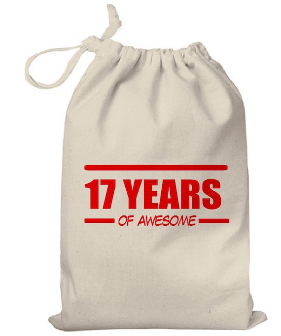 17 Years of Awesome Cotton Gift Bag, 17th Birthday Gift Bag for 17