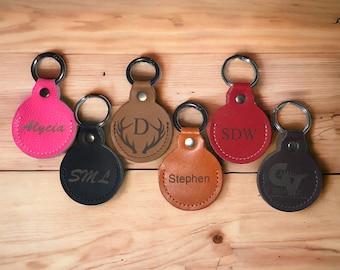AirTag Leather Keychain, Personalized AirTag Case, Engraved Name Leather Key Fob, Leather Accessories