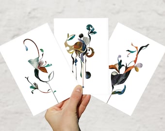 Postkarten Set "Perigon" · 3 Grußkarten mit botanischen Illustrationen
