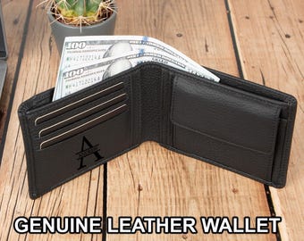 Mens Leather Wallet Bifold Wallet Slim Card Case with Coin Pouch
