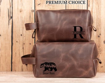 Leather Toiletry Bag, Cosmetic Case, Custom Engraving, Gift For Him, Groomsmen Gifts