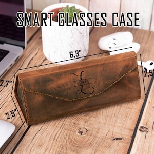 Full Grain Leather Foldable Glasses Case, Hard Shell and Magnetic Closure Unisex Sunglass Case, Protective and Personalizable Glasses Holder