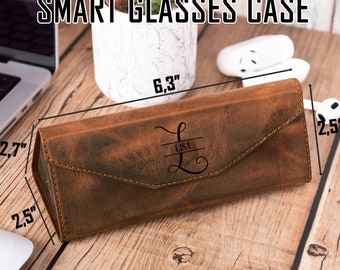 Full Grain Leather Foldable Glasses Case, Hard Shell and Magnetic Closure Unisex Sunglass Case, Protective and Personalizable Glasses Holder