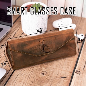Top Grain Leather Foldable Glasses Case, Hard Shell and Magnetic Closure Unisex Sunglass Case, Protective and Personalizable Glasses Holder